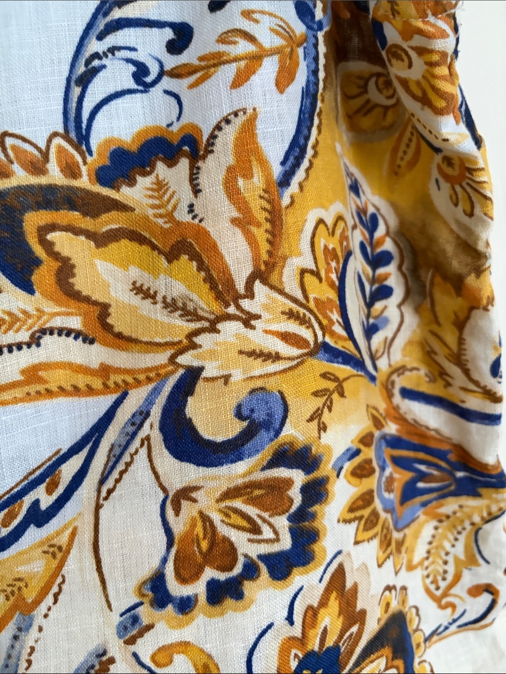 Sleeveless Linen-Blend Top Light Blue with Gold & Blue Floral Print-M-EUC! - Picture 4 of 9